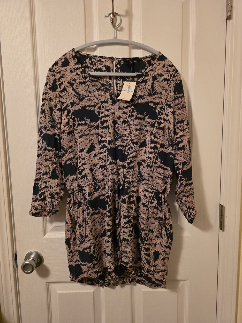 Lucky Brand Navy Tunic with Blush Botanical Motif
